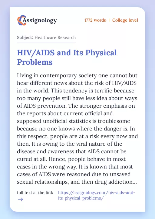 HIV/AIDS and Its Physical Problems - Essay Preview