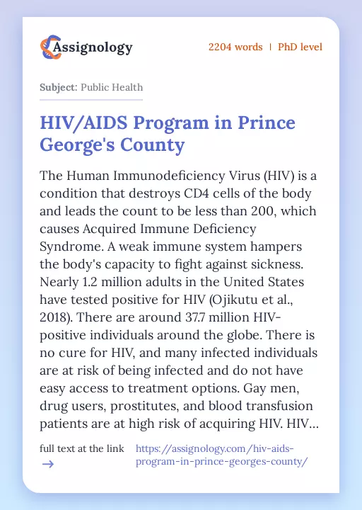 HIV/AIDS Program in Prince George's County - Essay Preview
