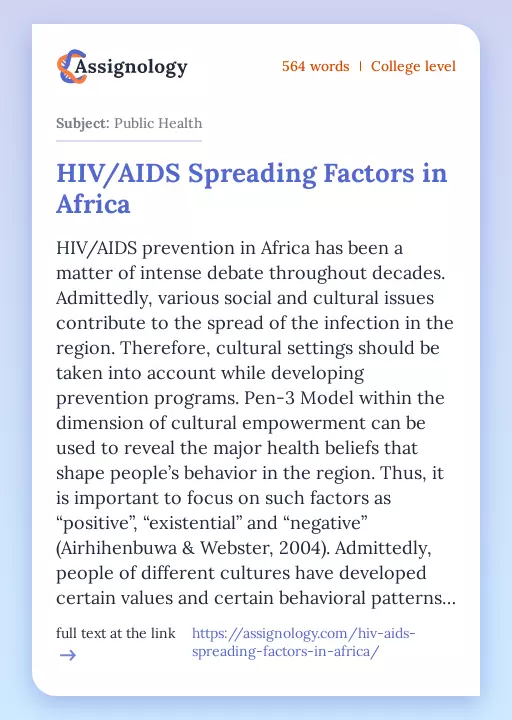 HIV/AIDS Spreading Factors in Africa - Essay Preview