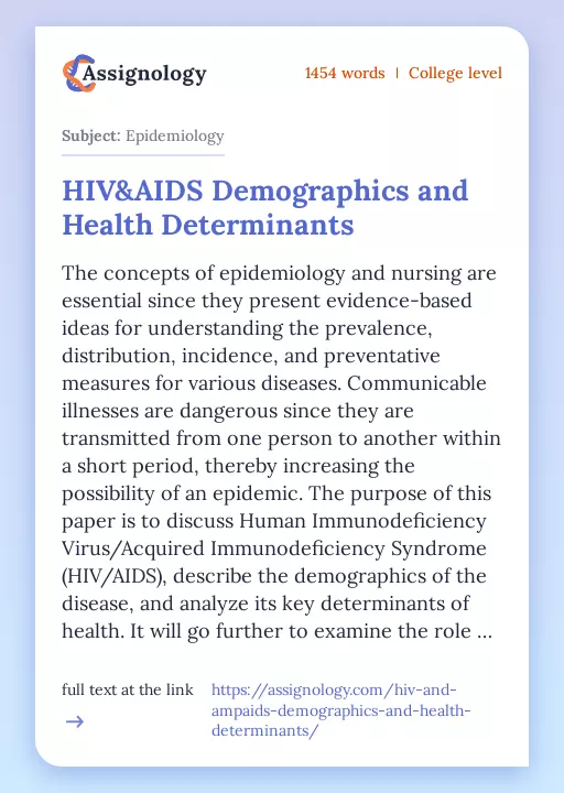 HIV&AIDS Demographics and Health Determinants - Essay Preview