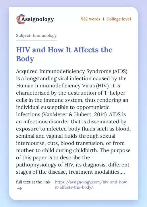 HIV and How It Affects the Body - Essay Preview