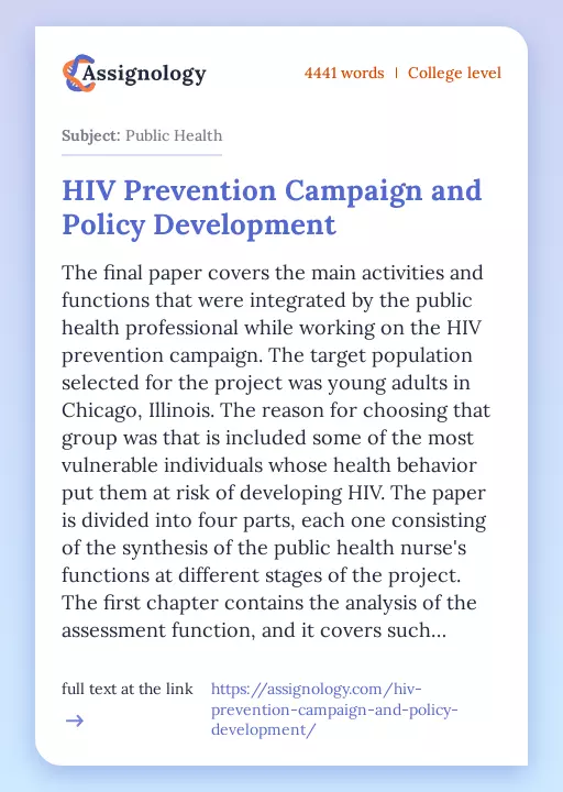 HIV Prevention Campaign and Policy Development - Essay Preview