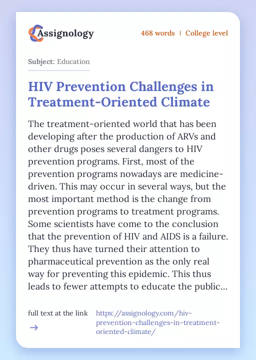 HIV Prevention Challenges in Treatment-Oriented Climate - Essay Preview