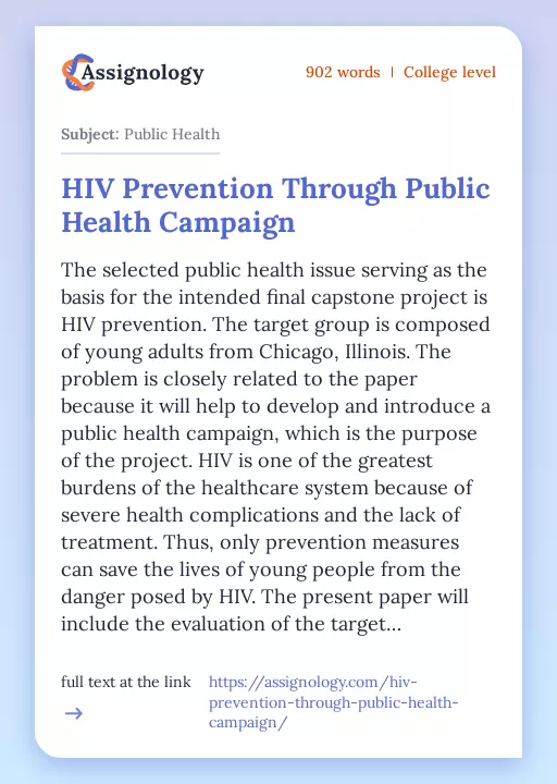 HIV Prevention Through Public Health Campaign - Essay Preview