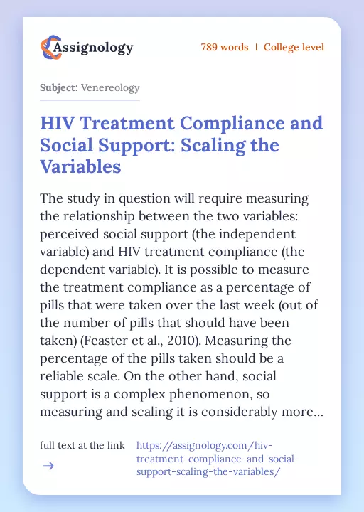 HIV Treatment Compliance and Social Support: Scaling the Variables - Essay Preview