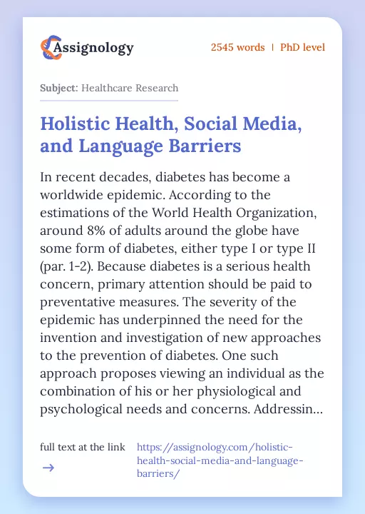 Holistic Health, Social Media, and Language Barriers - Essay Preview