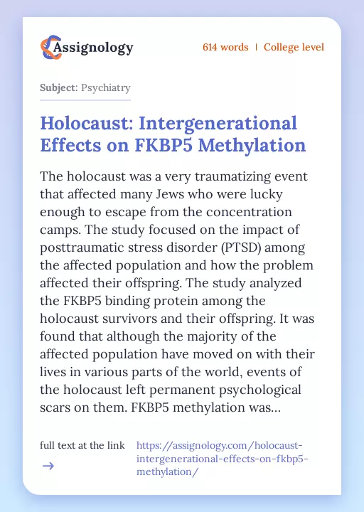 Holocaust: Intergenerational Effects on FKBP5 Methylation - Essay Preview