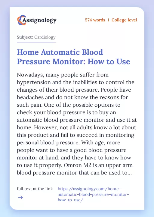Home Automatic Blood Pressure Monitor: How to Use - Essay Preview