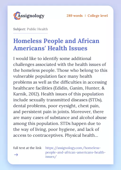 Homeless People and African Americans' Health Issues - Essay Preview