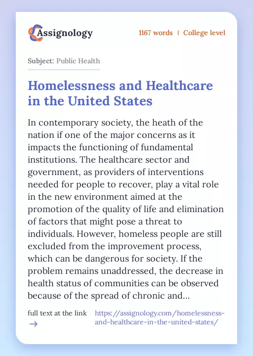 Homelessness and Healthcare in the United States - Essay Preview