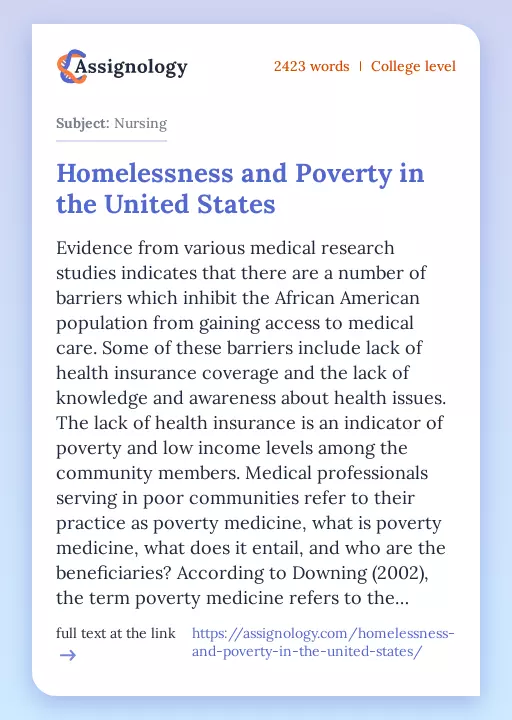 Homelessness and Poverty in the United States - Essay Preview