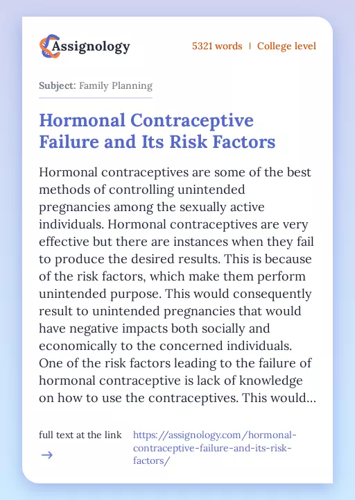 Hormonal Contraceptive Failure and Its Risk Factors - Essay Preview