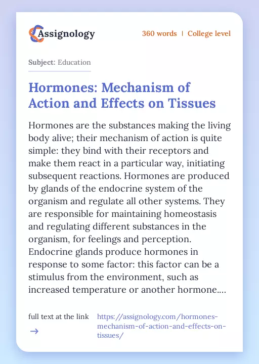 Hormones: Mechanism of Action and Effects on Tissues - Essay Preview