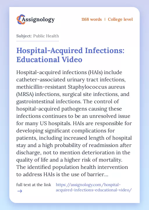 Hospital-Acquired Infections: Educational Video - Essay Preview