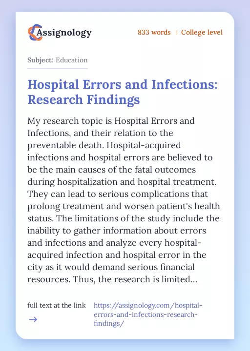 Hospital Errors and Infections: Research Findings - Essay Preview