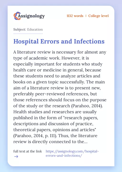 Hospital Errors and Infections - Essay Preview