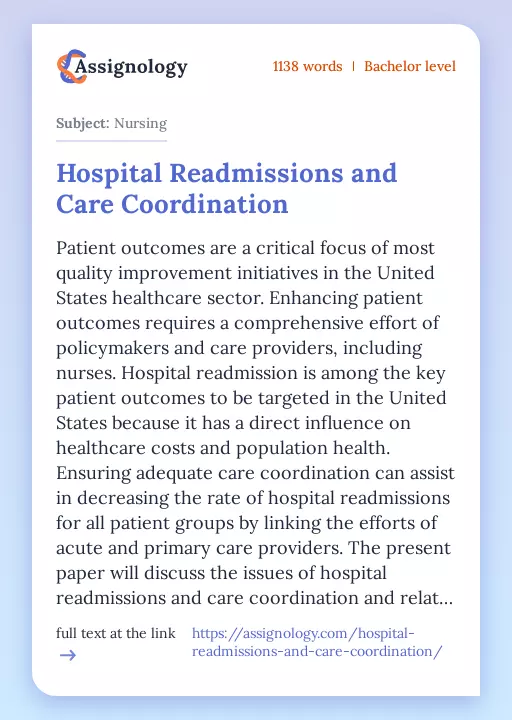 Hospital Readmissions and Care Coordination - Essay Preview