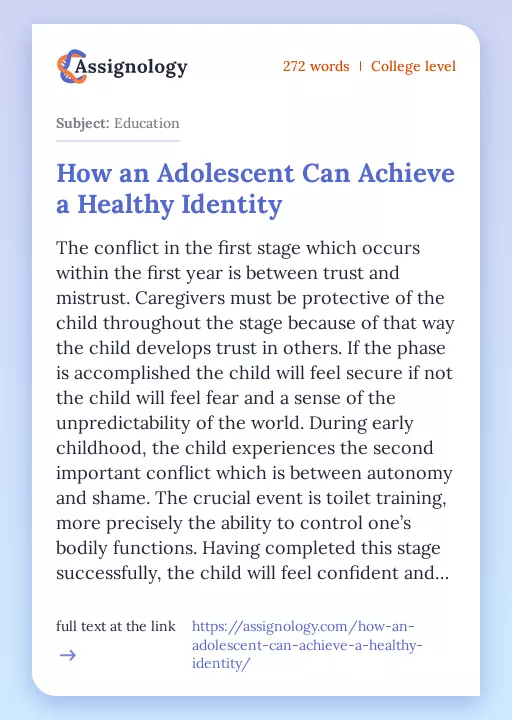 How an Adolescent Can Achieve a Healthy Identity - Essay Preview