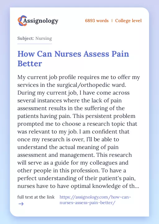 How Can Nurses Assess Pain Better - Essay Preview