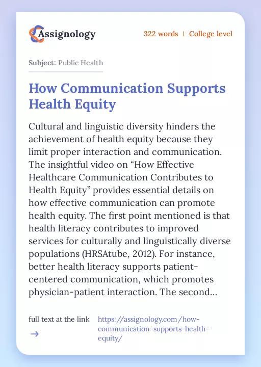 How Communication Supports Health Equity - Essay Preview