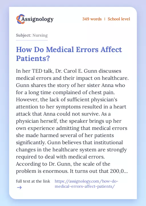 How Do Medical Errors Affect Patients? - Essay Preview