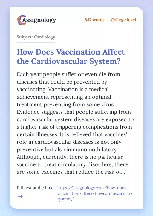 How Does Vaccination Affect the Cardiovascular System? - Essay Preview