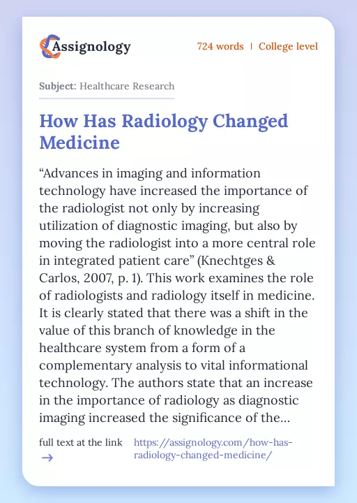 How Has Radiology Changed Medicine - Essay Preview