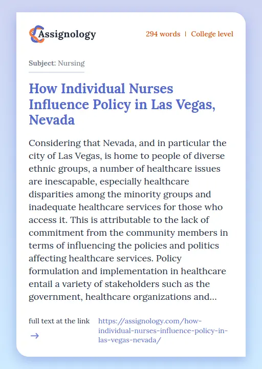 How Individual Nurses Influence Policy in Las Vegas, Nevada - Essay Preview