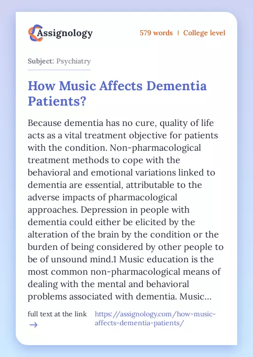 How Music Affects Dementia Patients? - Essay Preview