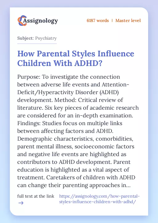 How Parental Styles Influence Children With ADHD? - Essay Preview