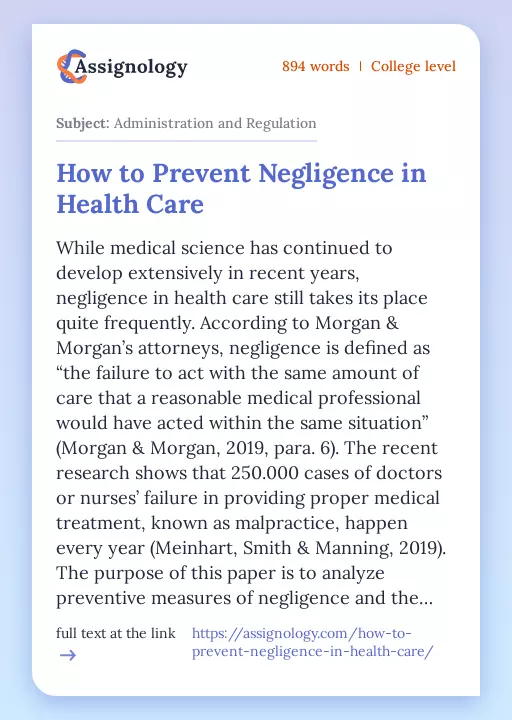 How to Prevent Negligence in Health Care - Essay Preview