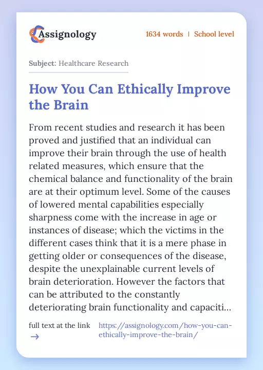 How You Can Ethically Improve the Brain - Essay Preview