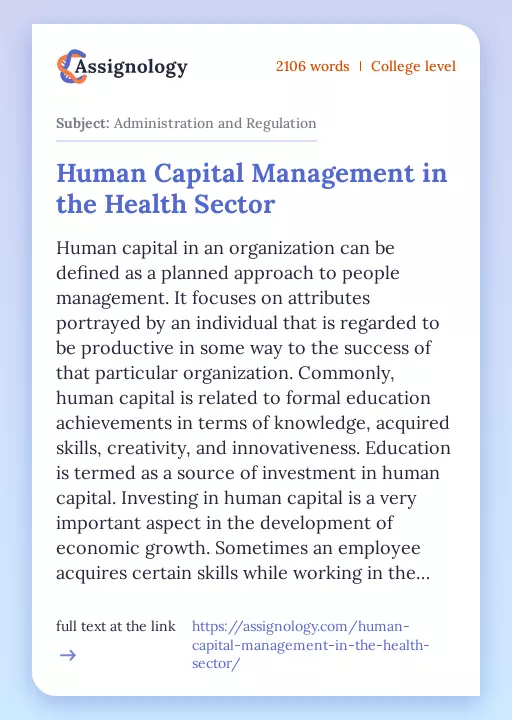 Human Capital Management in the Health Sector - Essay Preview