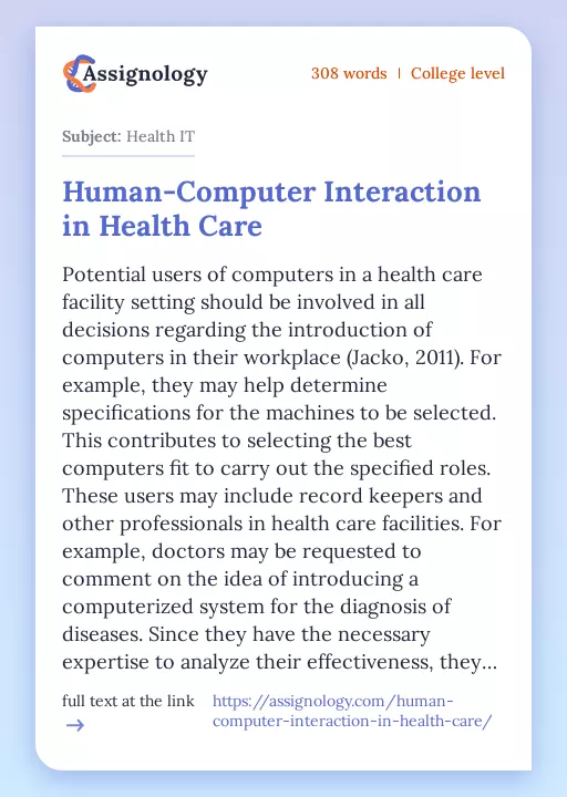 Human-Computer Interaction in Health Care - Essay Preview