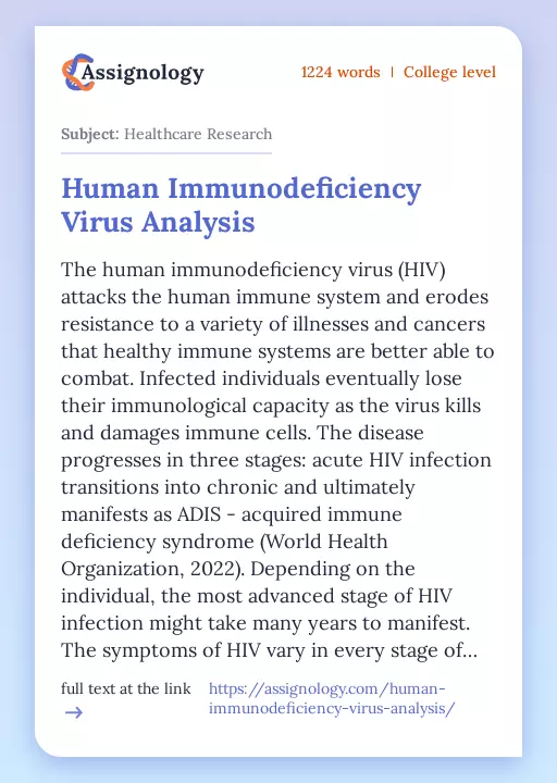 Human Immunodeficiency Virus Analysis - Essay Preview