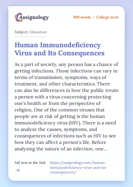 Human Immunodeficiency Virus and Its Consequences - Essay Preview