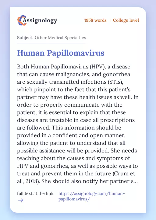 Human Papillomavirus - Essay Preview