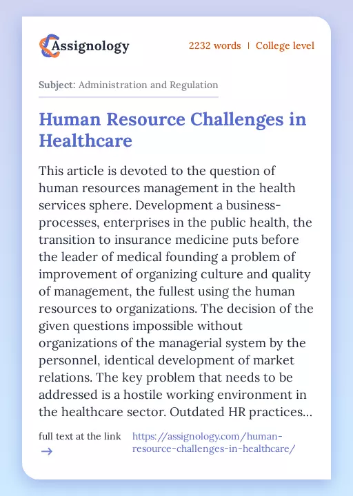 Human Resource Challenges in Healthcare - Essay Preview
