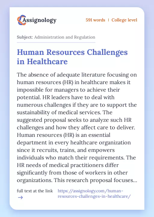 Human Resources Challenges in Healthcare - Essay Preview