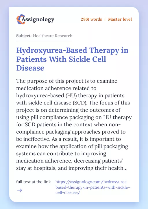 Hydroxyurea-Based Therapy in Patients With Sickle Cell Disease - Essay Preview