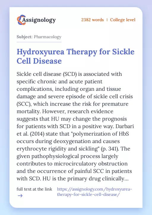 Hydroxyurea Therapy for Sickle Cell Disease - Essay Preview