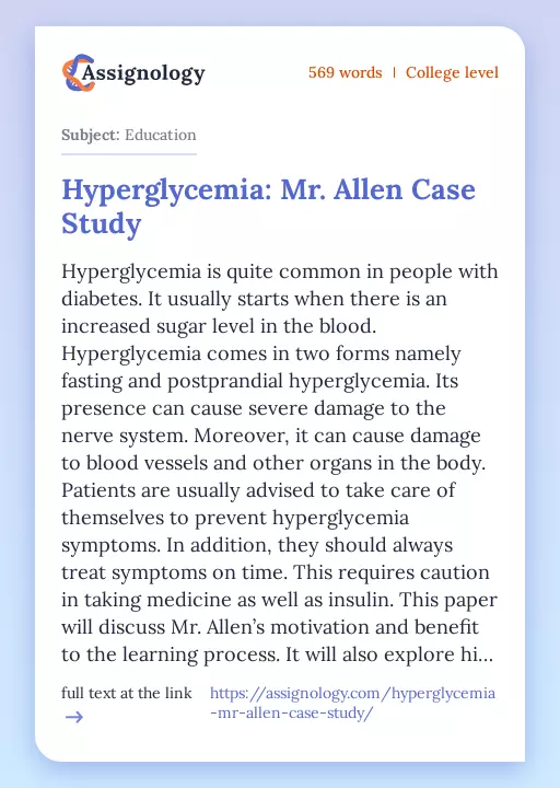 Hyperglycemia: Mr. Allen Case Study - Essay Preview