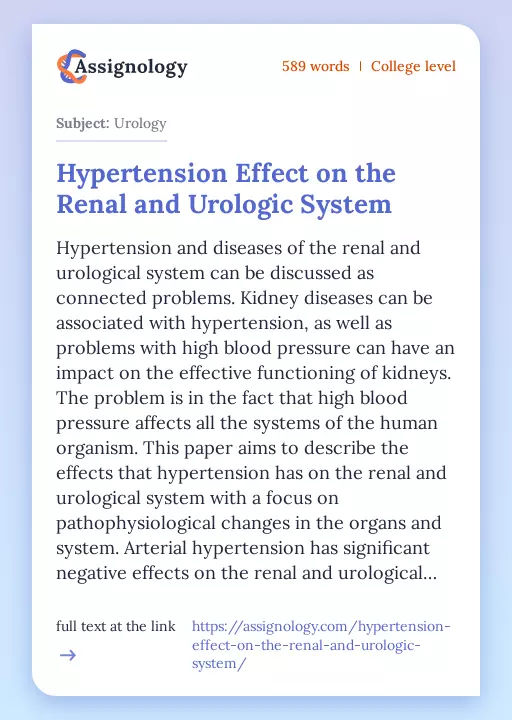 Hypertension Effect on the Renal and Urologic System - Essay Preview