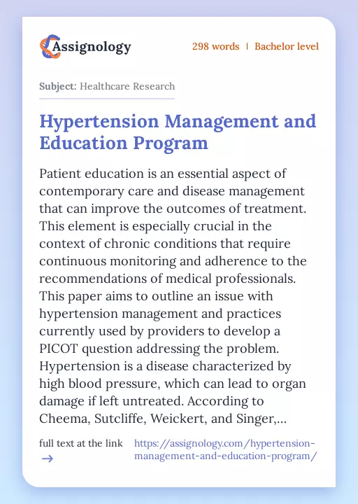 Hypertension Management and Education Program - Essay Preview