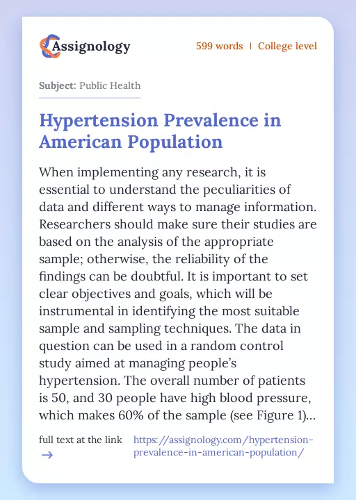 Hypertension Prevalence in American Population - Essay Preview