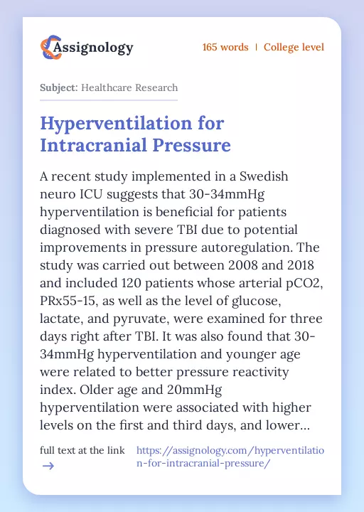 Hyperventilation for Intracranial Pressure - Essay Preview