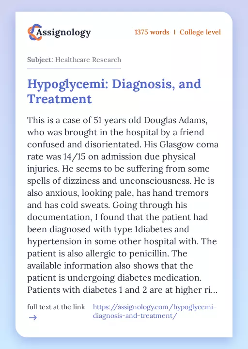 Hypoglycemi: Diagnosis, and Treatment - Essay Preview