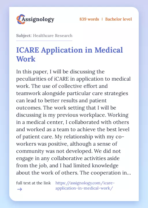 ICARE Application in Medical Work - Essay Preview