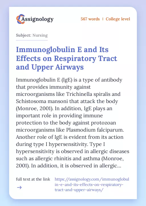 Immunoglobulin E and Its Effects on Respiratory Tract and Upper Airways - Essay Preview