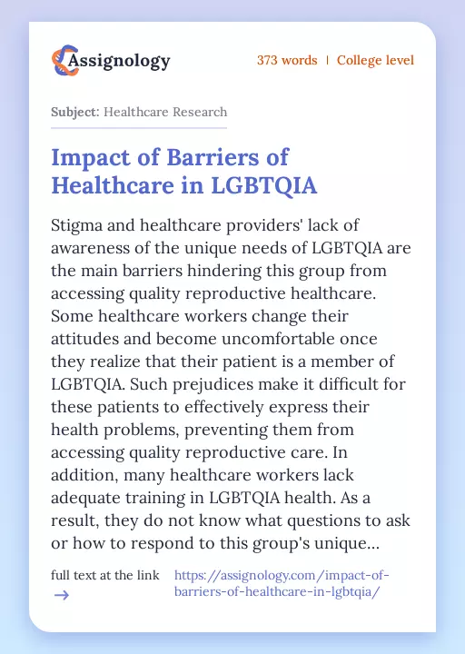 Impact of Barriers of Healthcare in LGBTQIA - Essay Preview